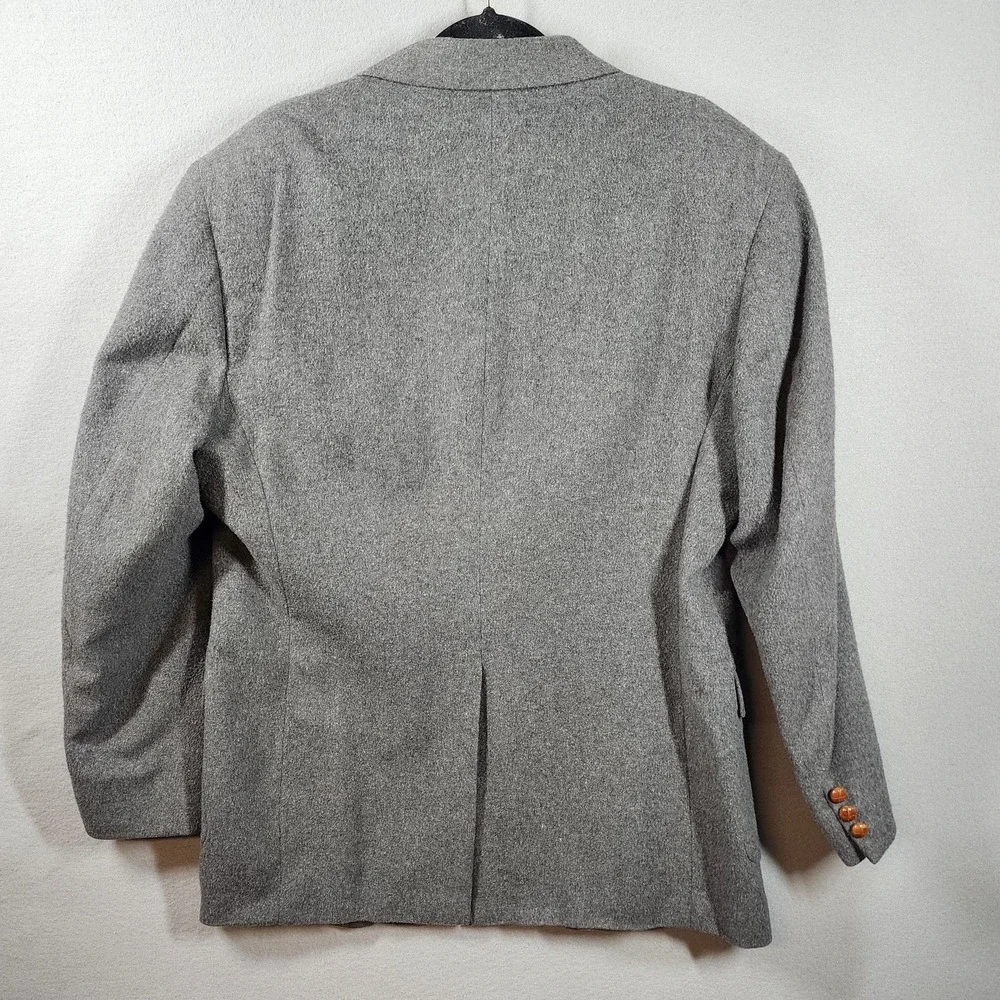 Vintage Camel Hair Blazer Mens‎ 46L Gray 2 Button Sport Coat Leather Buttons USA